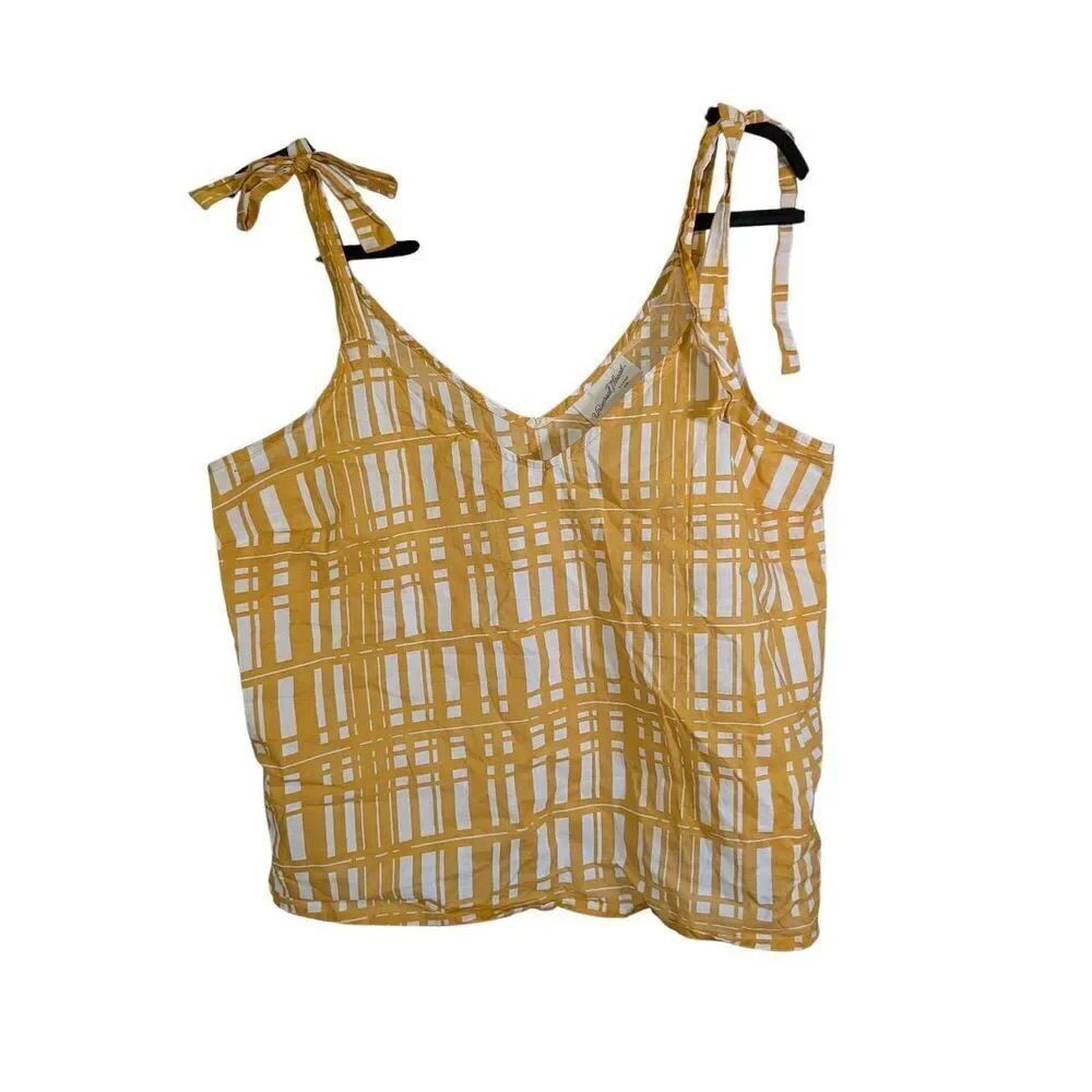 Universal Thread Yellow and White Plaid Tank Top Tie Shoulder Straps Women's Lar